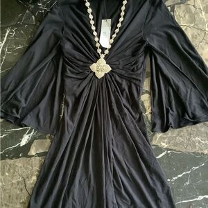 NWT Sky brand black crystal encrusted flower tunic top size xs